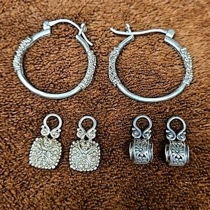 Collection of Bali Sterling silver hoops with dangles